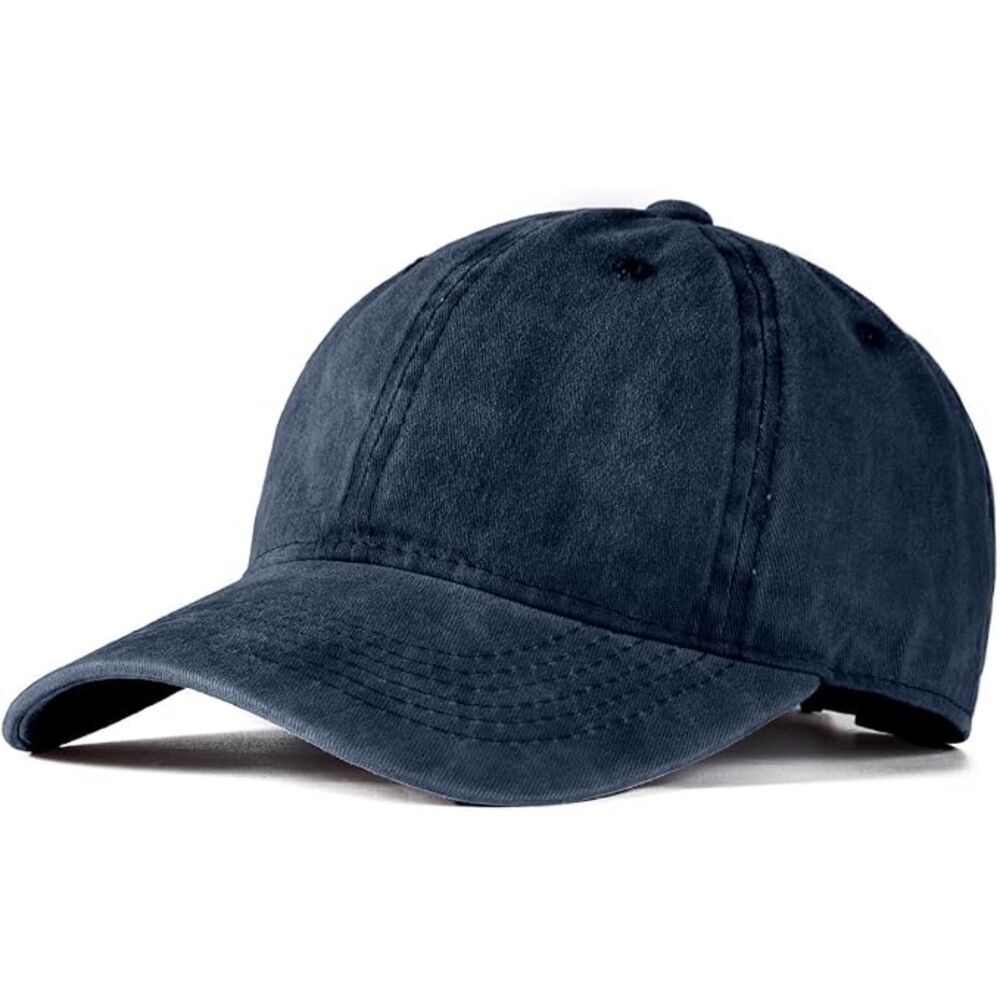 Unisex Navy Washed 100% Cotton Adjustable Size Strap Casual Classic Baseball Cap